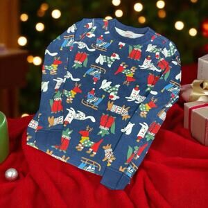 Hanna Andersson Kid Sz 10 140cm Pajama Top Dogs Christmas Holiday Organic Cotton
